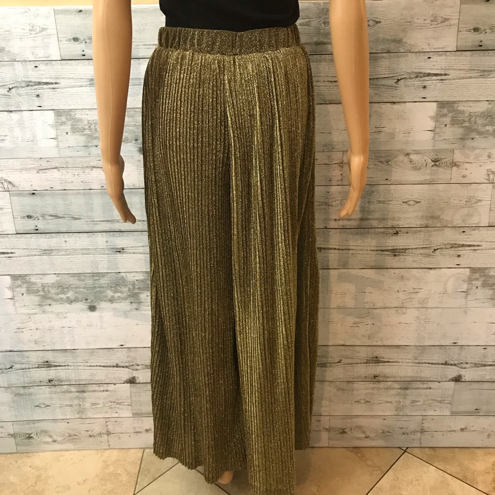 Endless Rose Wide Leg Metallic Gold Pants - Picture 2 of 6